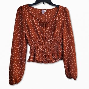 Alya Boho Floral Crop Top with Elastic Waistband Long Sleeve Size S